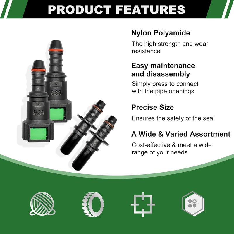Japtend Fuel Line Quick Connect Set, 2 Sets Fuel Line Hose Quick Release Connect Fittings Include Straight Pipe Connector SAE 9.89mm to ID 8mm - Image 3
